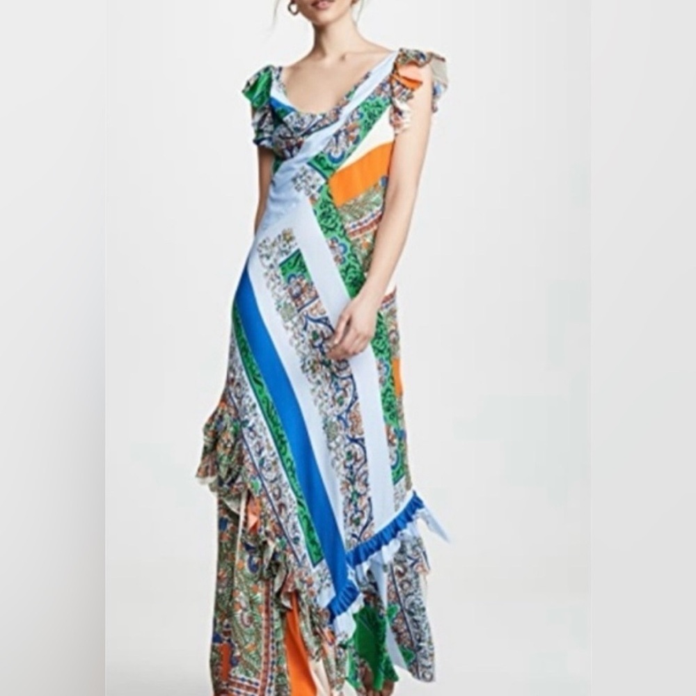 Tory Burch Grand Voyage Stripe Patchwork Maxi Dress sz 4 multicolor coquette